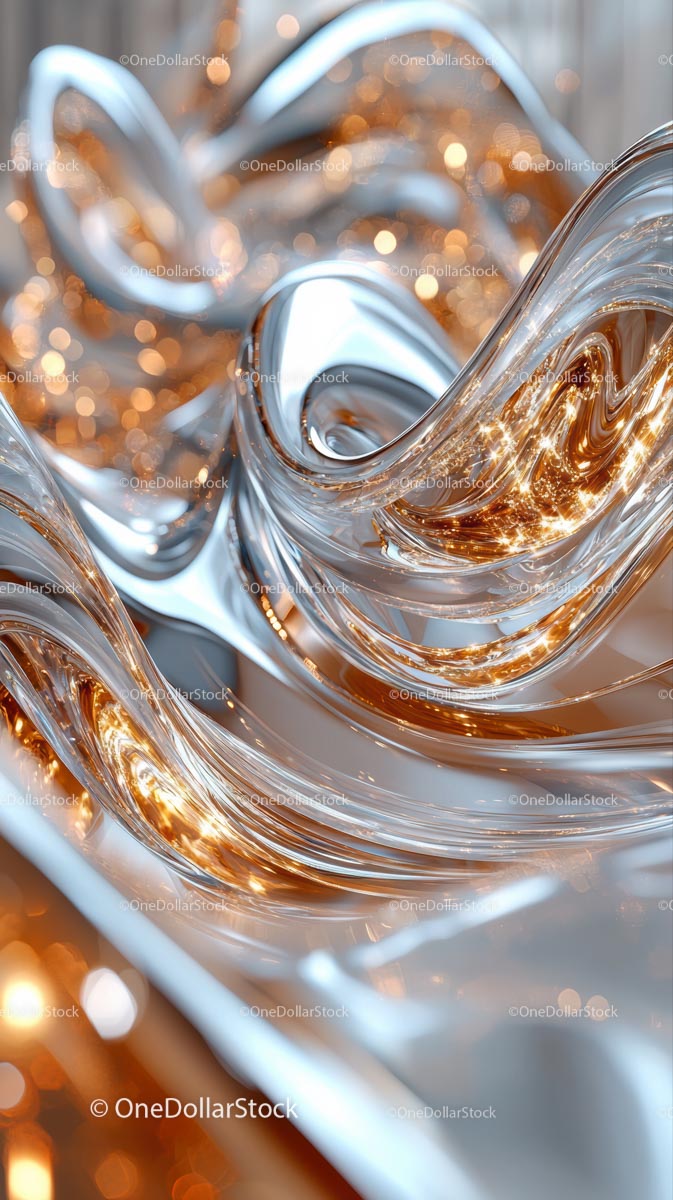 Elegant Metallic Glass Waves with Reflections for Modern Decor