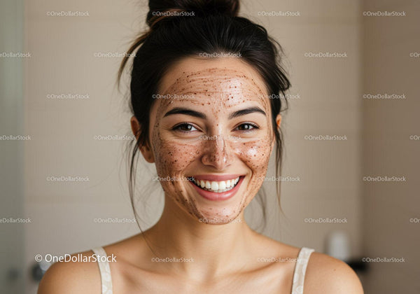Young Woman with Acne Scars Smiling in Casual Indoor Setting