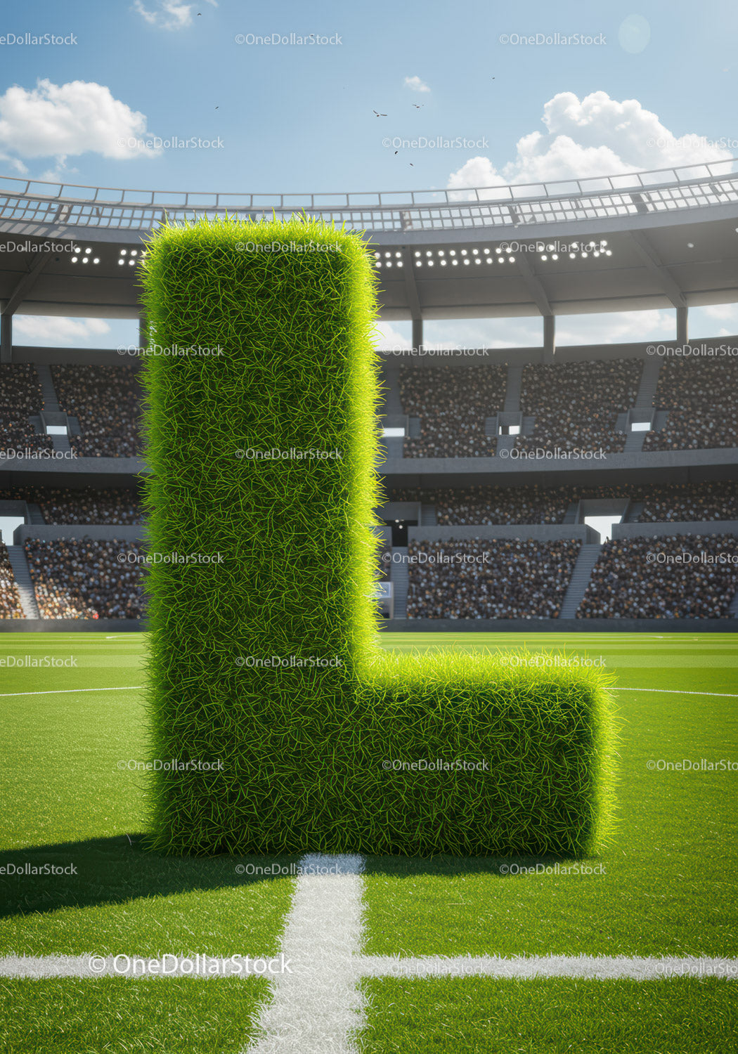 Green Grass Letter L Standing on Soccer Field