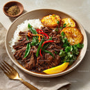 Savory Asian Dish with Rice, Vegetables, and Grilled Plantains