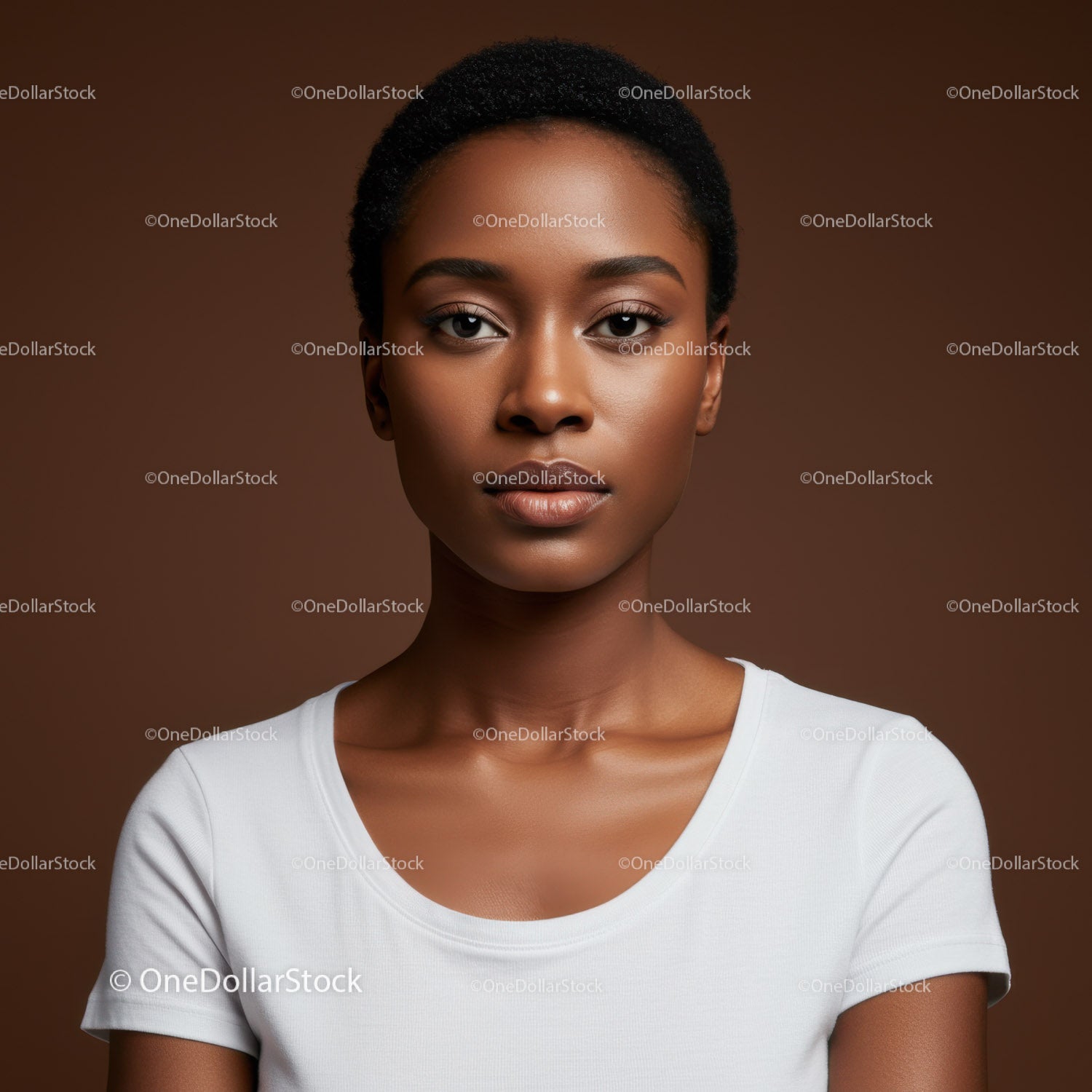 Professional Studio Portrait of a Confident Young Woman with Natural Makeup