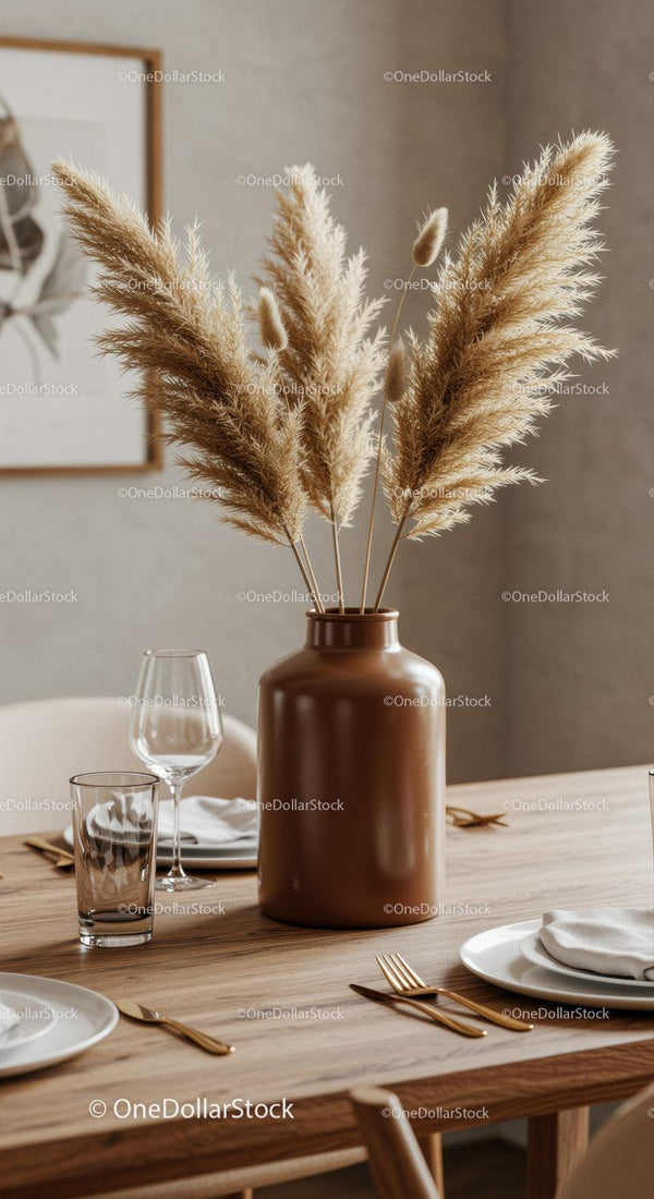 Elegant Pampas Grass Decor for Cozy Modern Dining Table