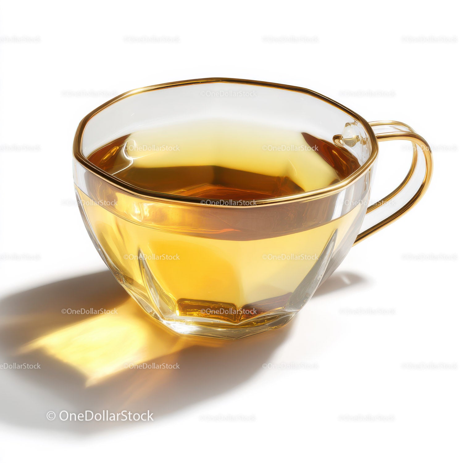 Elegant Clear Glass Tea Cup with Amber Liquid for Refreshing Drinks