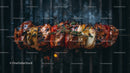 Juicy grilled chicken skewers with onion on barbecue