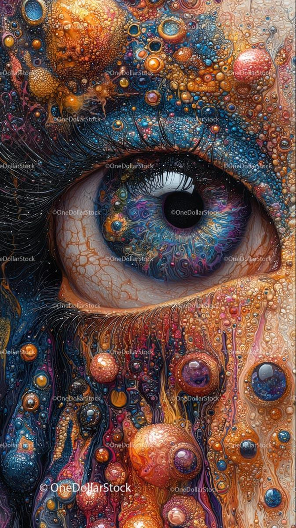 Kolorowe Abstrakcyjne Oko z Psychodelicznymi Wzorami Bąbelków