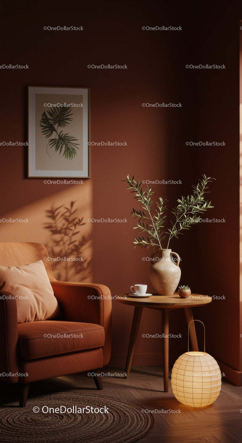 Cozy corner with armchair and warm ambient light