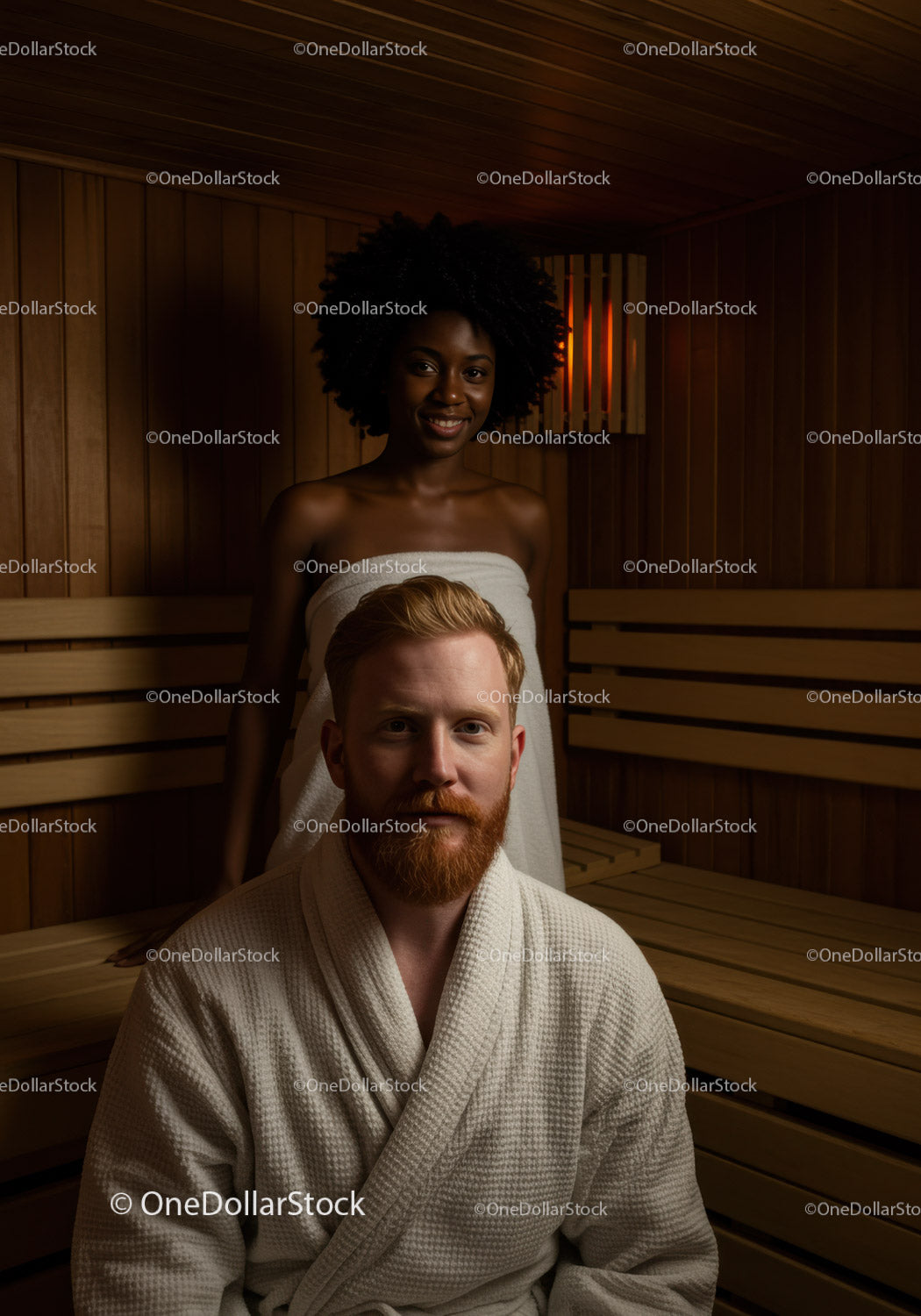 Relaksująca sauna z drewnianym wnętrzem i ciepłym oświetleniem