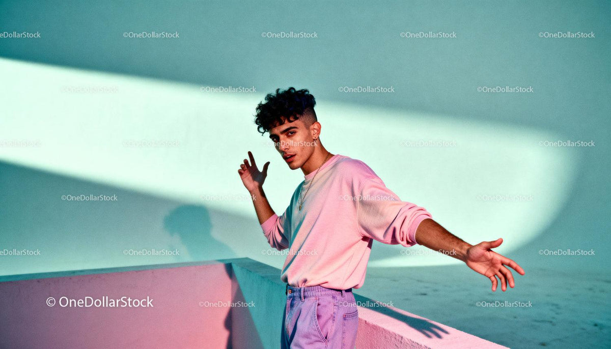 Young man expressing creativity in pastel outdoor setting