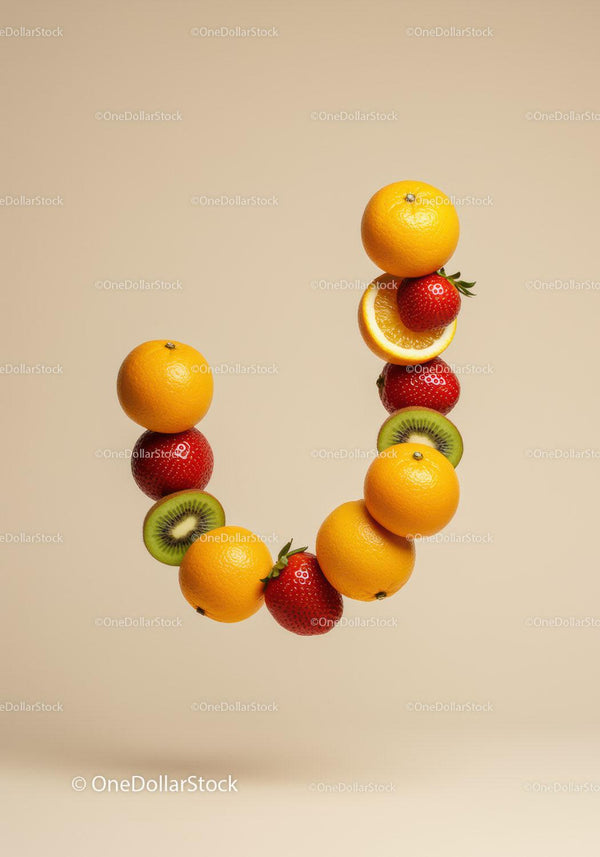 Colorful fresh fruits arranged in letter U shape