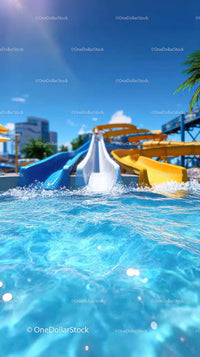 Colorful Water Slides at Summer Water Park Outdoor Recreation