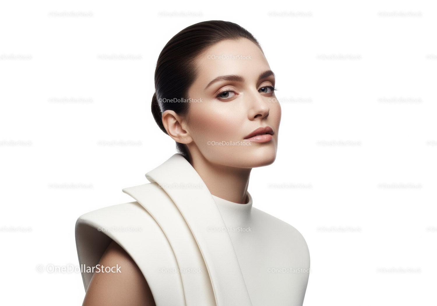 Portret eleganckiej kobiety o gładkiej skórze i stylowych włosach