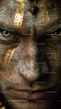 Close-up of An African Tribal Face with Gold Metallic Body Art