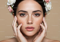 Beautiful Young Woman with Freckles and Floral Headband Portrait