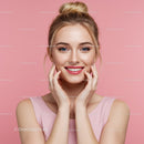 Happy Young Woman Smiling Portrait with Bright Pink Background