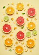 Assorted Citrus Fruit Slices with Fresh Mint Leaves