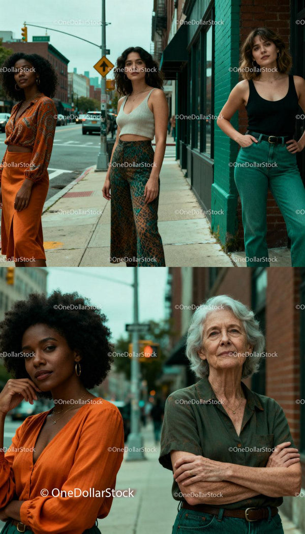 Diverse and confident women standing on urban sidewalk