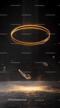 Futuristic Glowing Ring in Space with Floating Debris