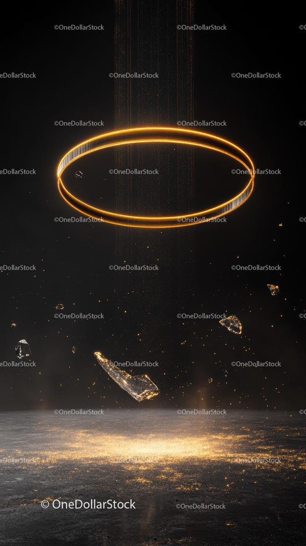 Futuristic Glowing Ring in Space with Floating Debris