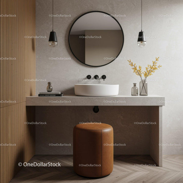 Contemporary Bathroom with Round Mirror and Elegant Vessel Sink