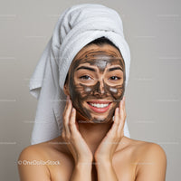Young Woman Applying Mud Facial Mask for Skin Rejuvenation