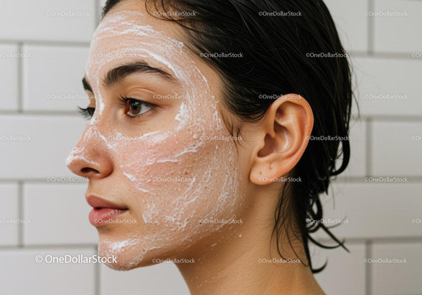 Young woman with facial cleanser foam on skin