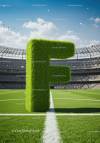 Green Grass Letter F Standing on Soccer Field