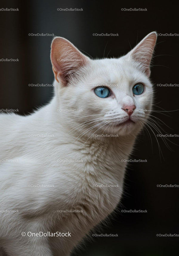 Close Up of White Cat with Striking Blue Eyes