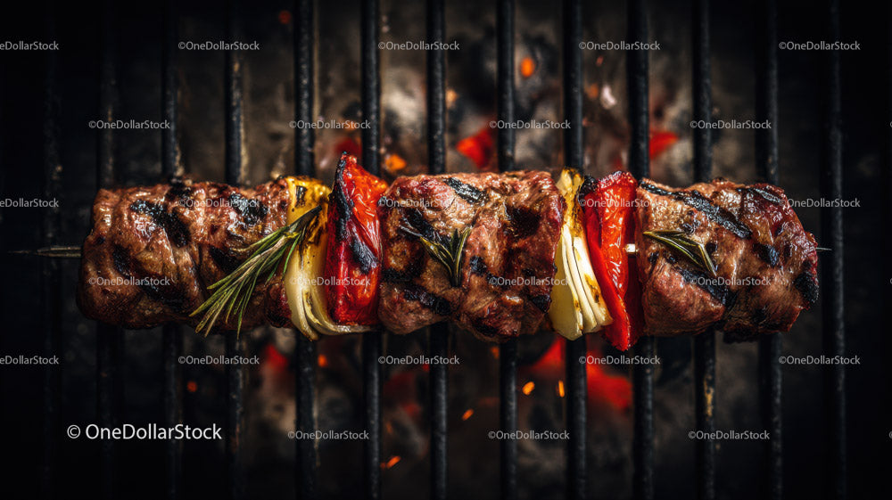 Juicy grilled chicken skewers with onion on barbecue