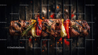 Juicy grilled chicken skewers with onion on barbecue