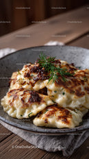 Crispy Pan-Fried Dumplings with Savory Filling and Herbs