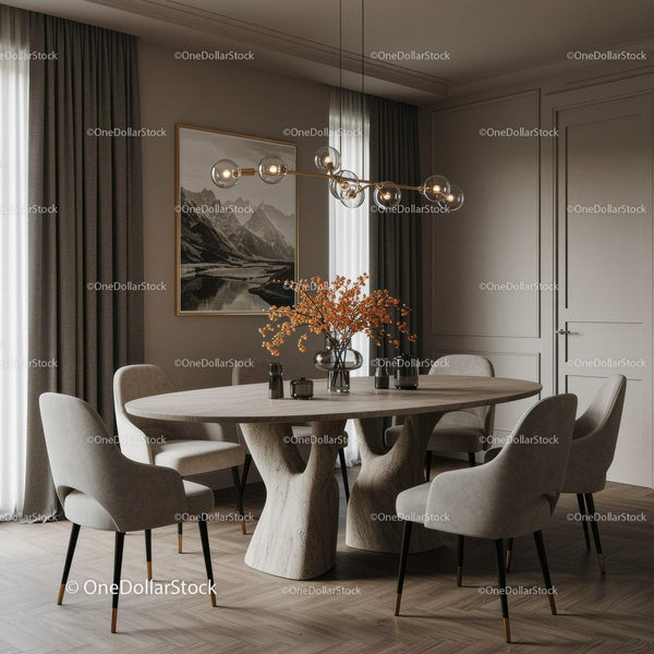Elegant Modern Dining Room with Wooden Table and Stylish Chairs