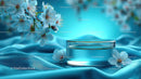 Refreshing Cosmetic Jar with Cherry Blossoms on Blue Silk
