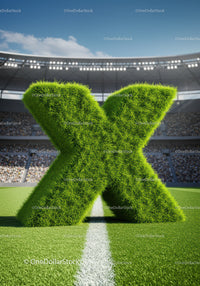 Green Grass Letter X Standing on Sports Field
