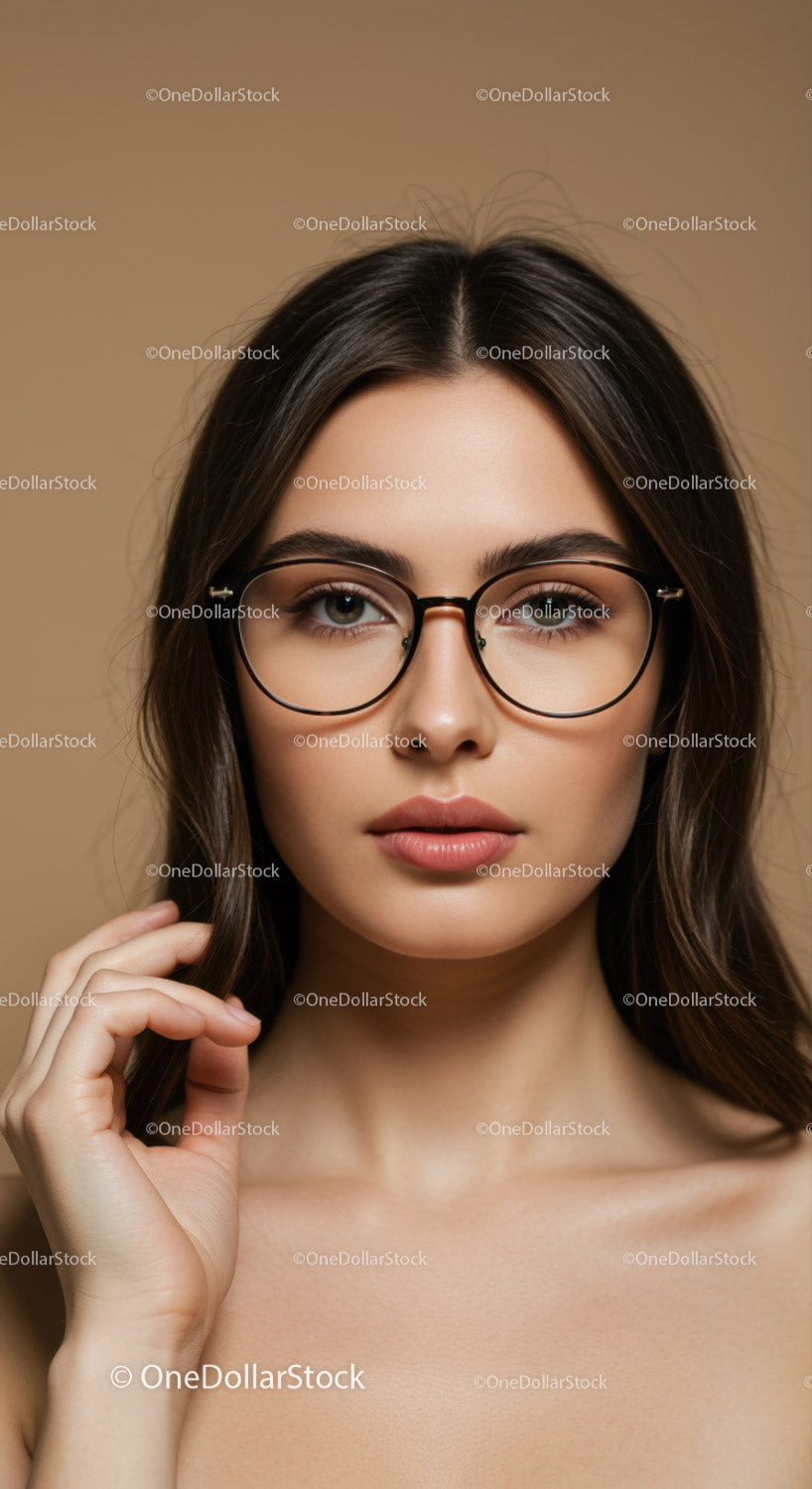 Elegancka młoda kobieta w okularach, portret w eleganckim stylu
