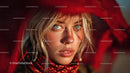 Portrait of a Blonde Woman Wearing a Red Hat and Scarf in an Outdoor Setting