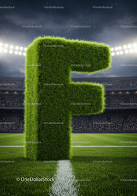 Green Grass Letter F Standing on Soccer Field