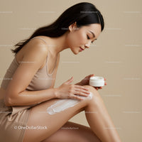 Young Woman Applying Body Lotion in Skincare Routine for Soft Skin