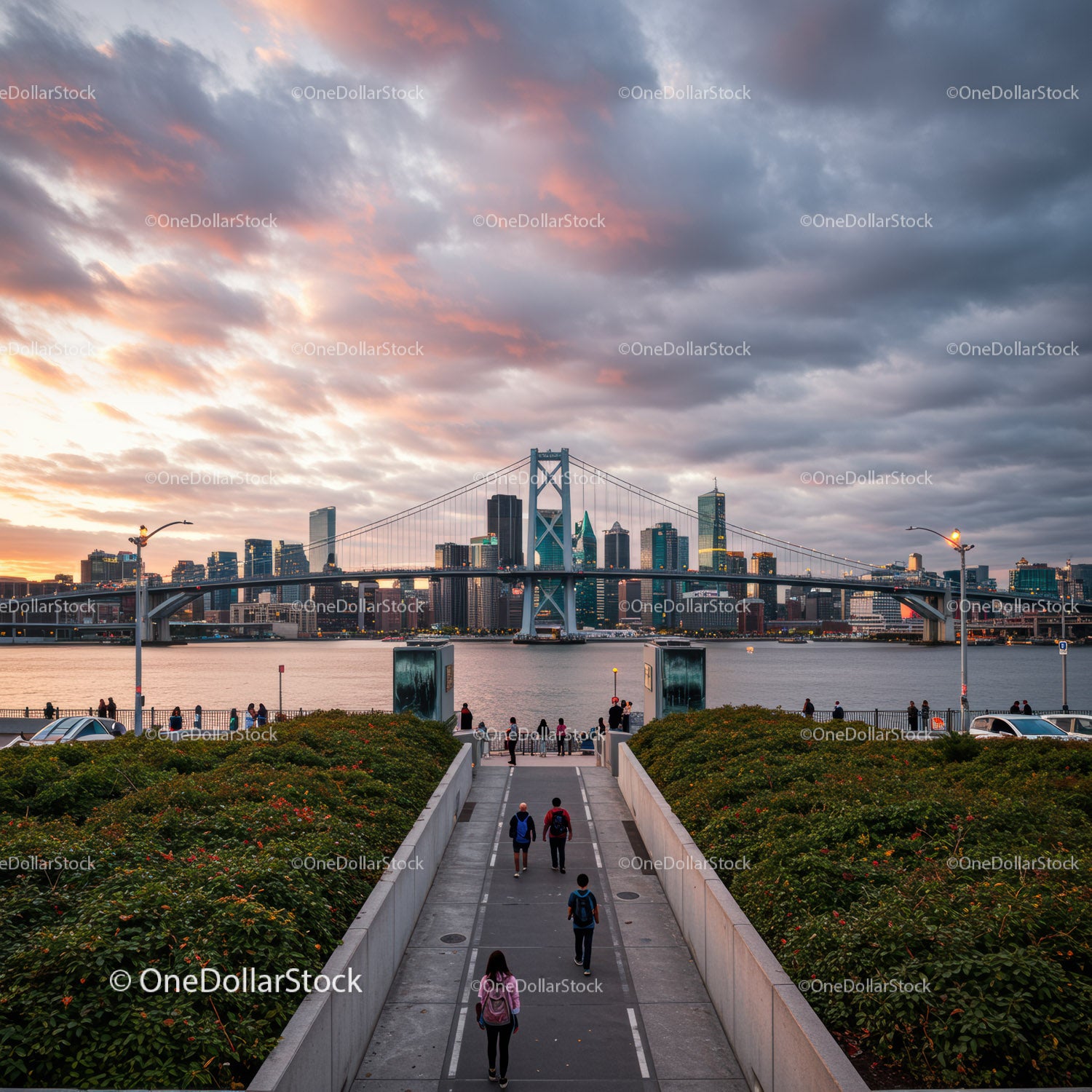 Tokyo Bay Sunset with City Skyline and Modern Bridge