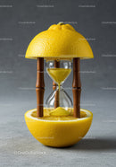 Hourglass with Yellow Sand Inside Halved Lemon