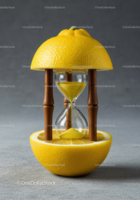 Hourglass with Yellow Sand Inside Halved Lemon