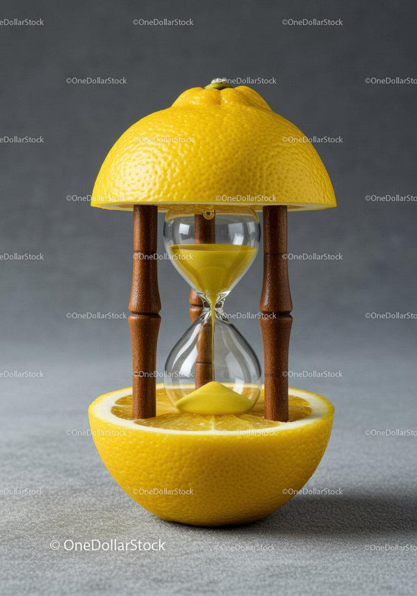 Hourglass with Yellow Sand Inside Halved Lemon