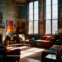 Cozy vintage living room with warm natural light