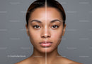Split Face Portrait of Young Woman Showing Skin Texture Before and After Skincare