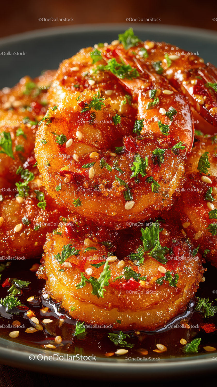 Crispy Fried Shrimp with Spicy Chili Sauce and Fresh Herbs