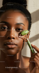 Portrait of an African Woman Using Jade Roller for Skin Care