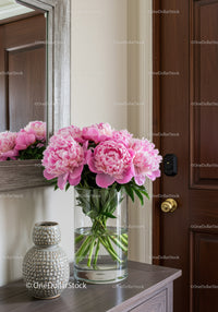 Beautiful Pink Peonies in a Glass Vase for Elegant Home Decor
