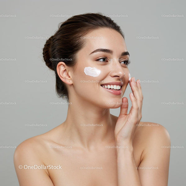 Young Woman Applying Facial Cream for Healthy Glowing Skin