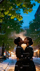 Romantic Winter Kiss Between Loving Women Outdoors