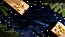 Festive Christmas gifts with golden ribbon and stars