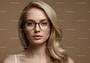 Elegant Female Portrait with Blonde Hair and Stylish Glasses